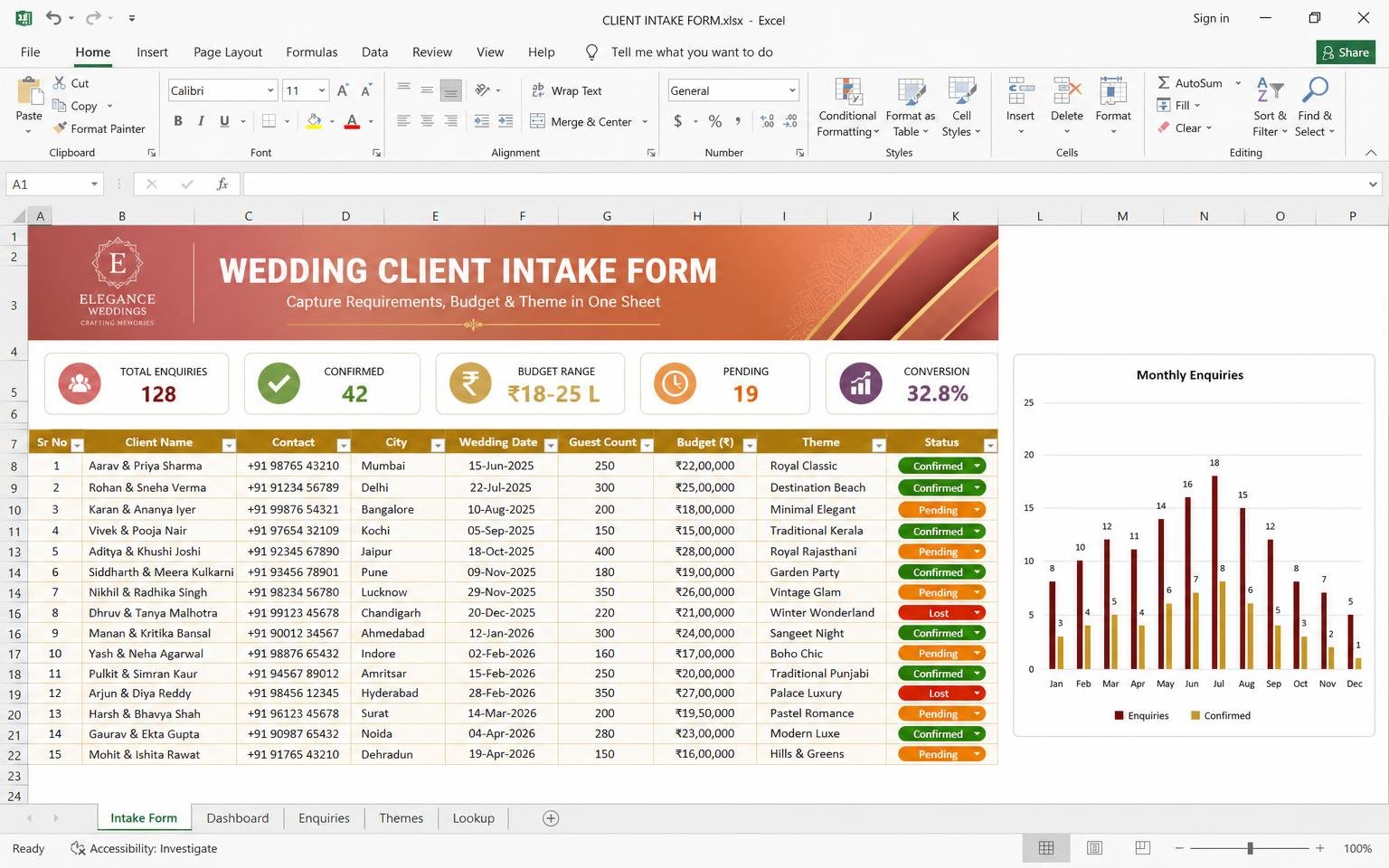 Client Intake Form — wedding planning Excel template preview
