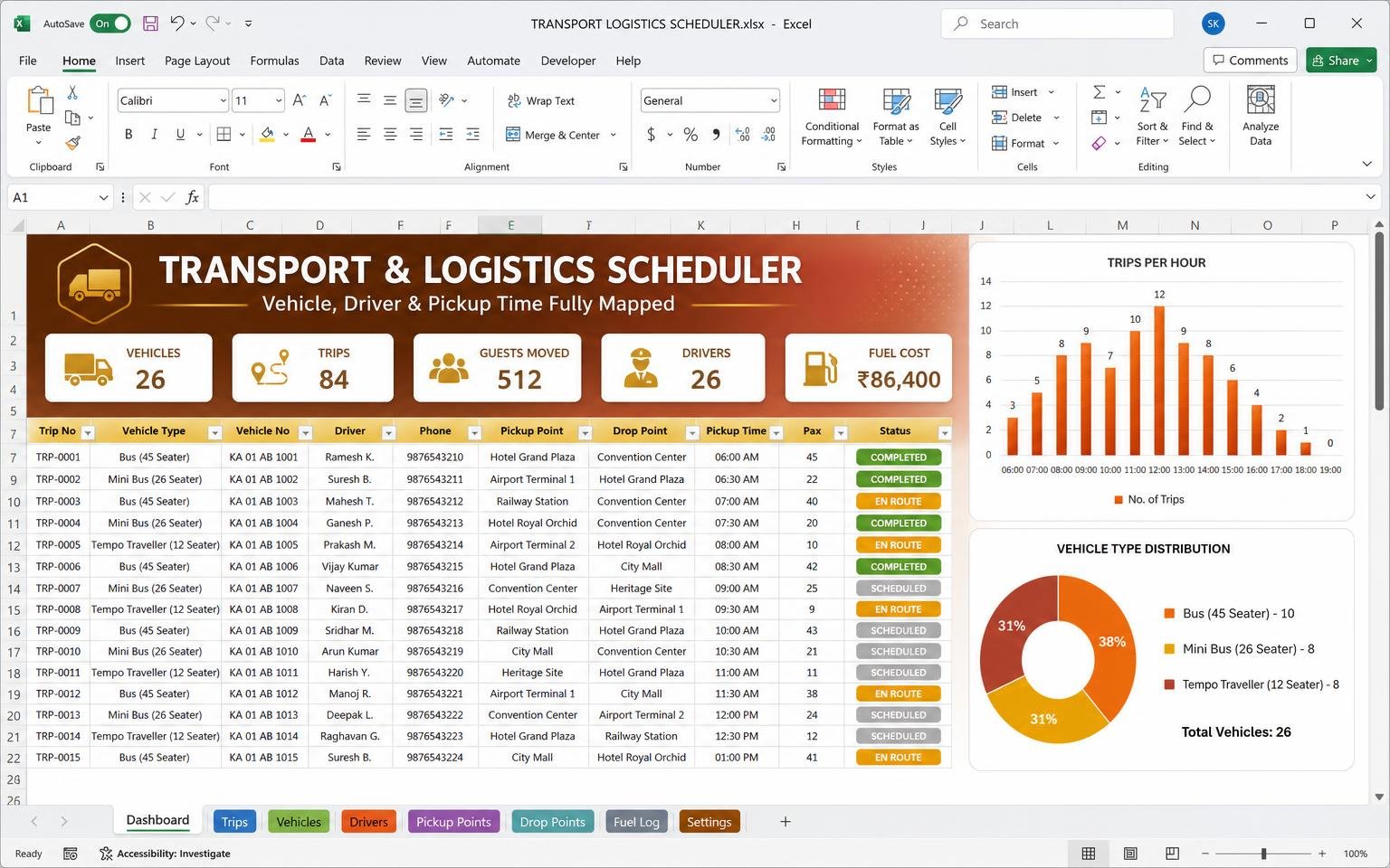 Transport & Logistics Scheduler — wedding planning Excel template preview
