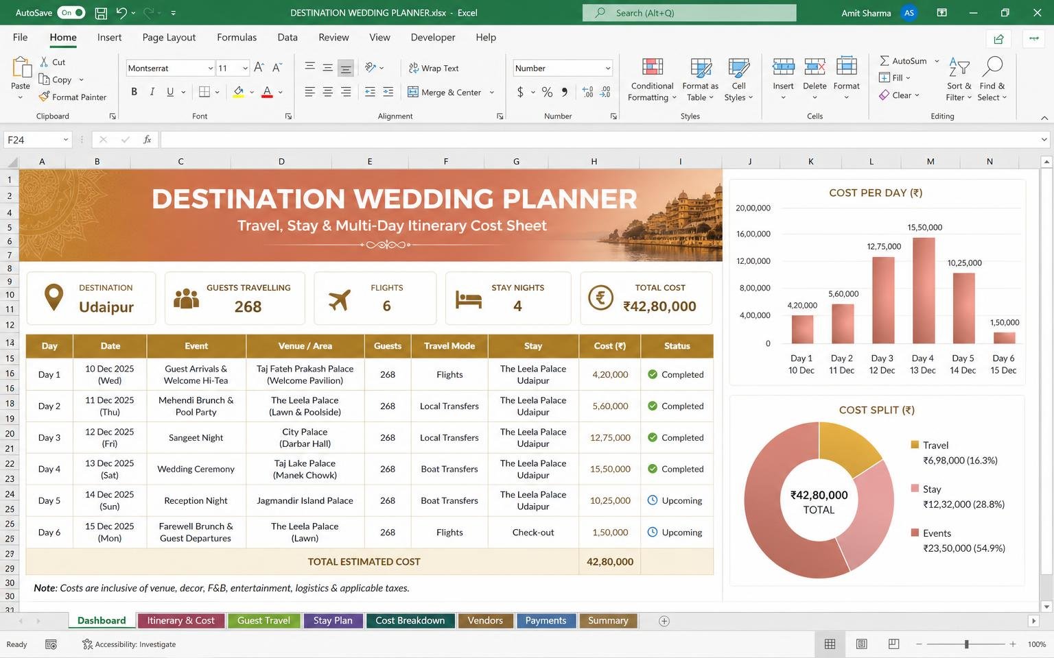 Destination Wedding Planner — wedding planning Excel template preview